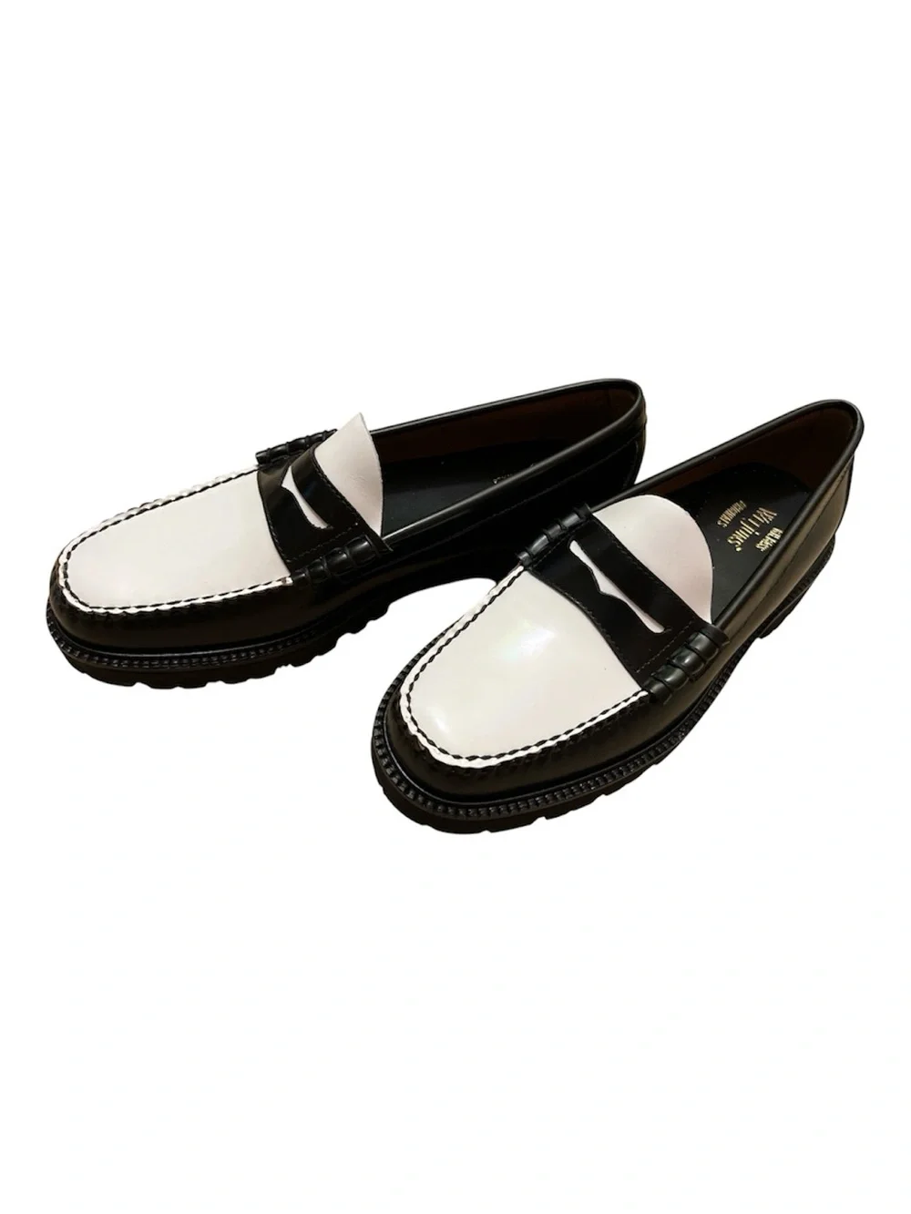 G.H. Bass Weejuns Larson Super Lug Penny Loafers Leather Black White Mens 9D